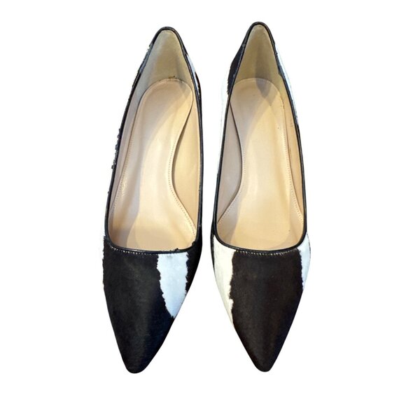 J.Crew Dulci Calf Hair Kitten Heels 7 Made in Italy Black White Pointed Toe - Picture 3 of 12